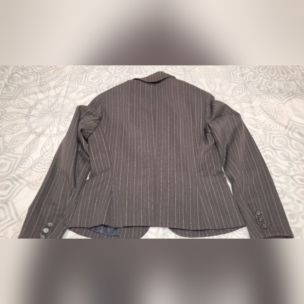 Womens Signature By Larry Levine 2pc Pantsuit, Dark Blueish Gray With Pinstripes - Picture 5 of 13